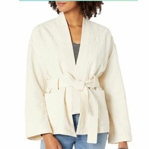 Blank NYC Tie Waist Floral Jacquard Kimono Open Front Cardigan Jacket